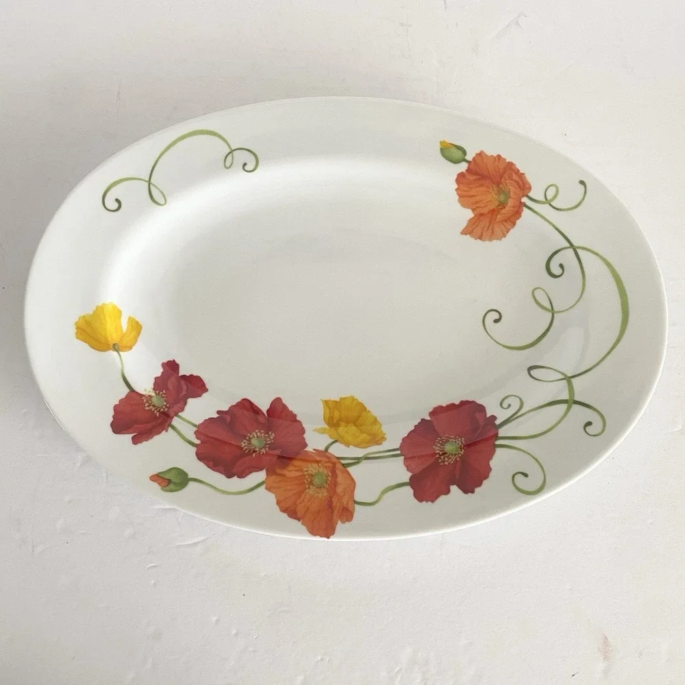 Westbury Court LYRICAL BLOOMS Large Oval Serving Platter Porcelain Poppies 14.5